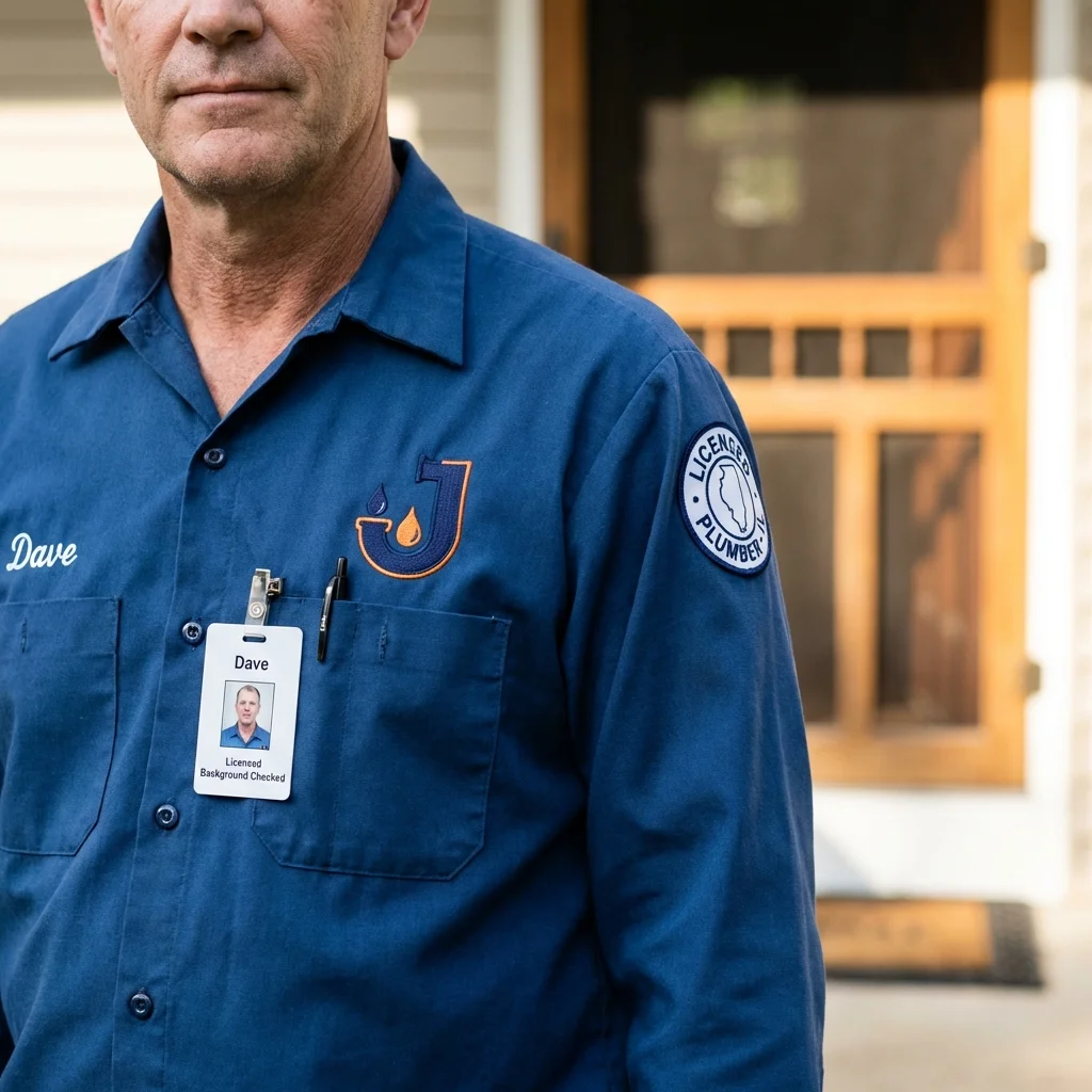 Licensed plumber showing ID badge in Montgomeryville, PA