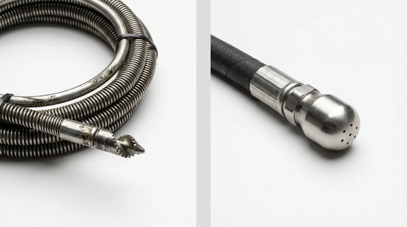 Drain snake cable and hydro jetting nozzle used for drain cleaning in Montgomeryville, PA