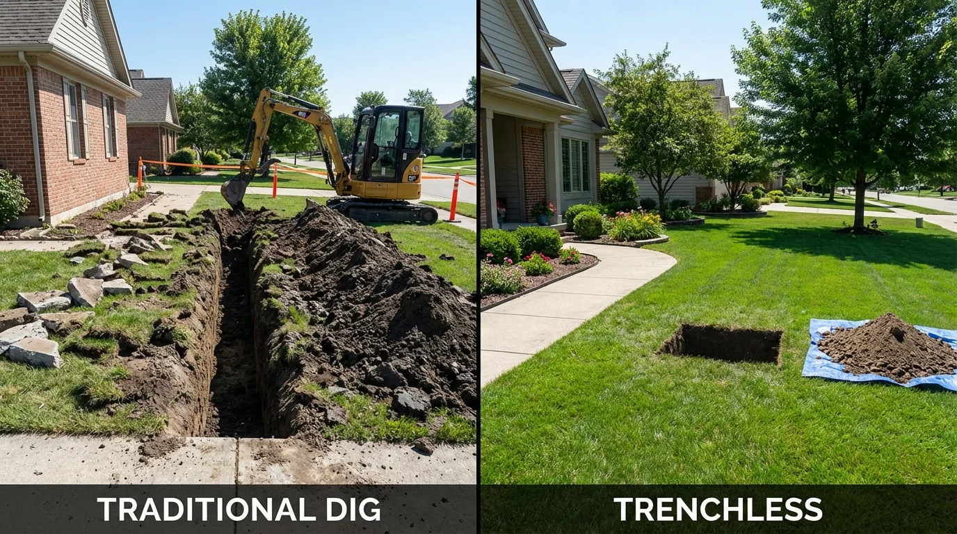 Trenchless sewer repair with minimal yard damage versus traditional excavation in Montgomeryville, PA